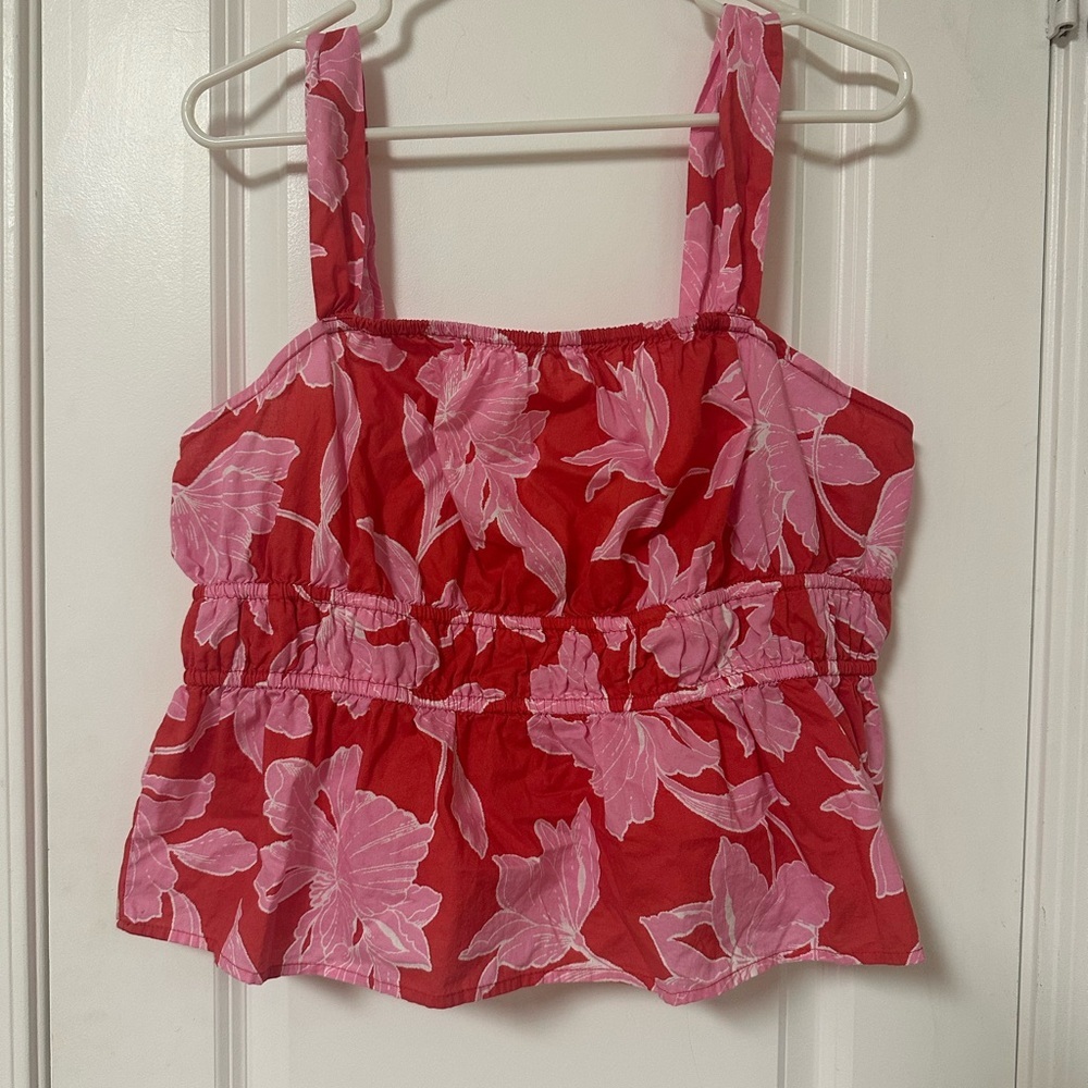 GAP Red & Pink Floral Tie-Back Tank Top